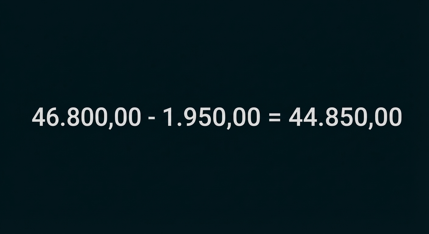 Subtraktion: 46.800,00 - 1.950,00 = 44.850,00